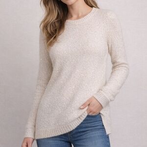 Calvin Klein Cream Sequin Sweater XS Shimmer Knit Long Sleeve Chic Top